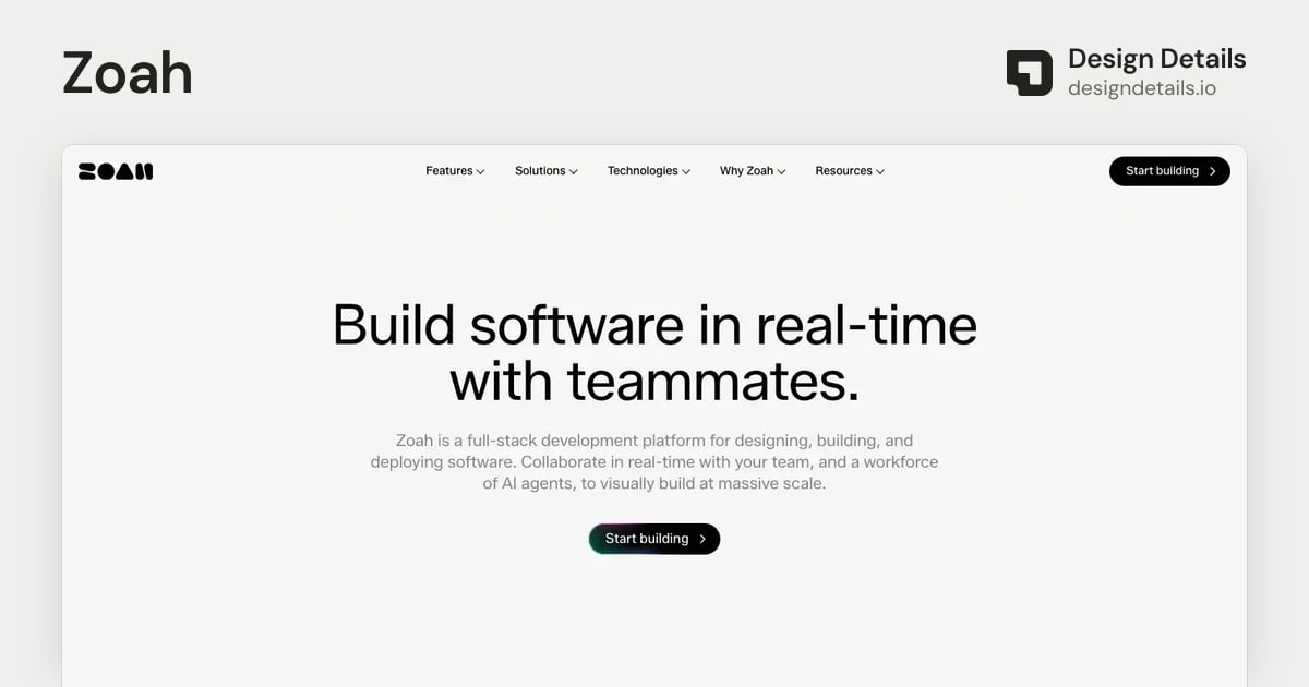 Zoah Website Design — Screenshots, Sections & Motion · Design Details